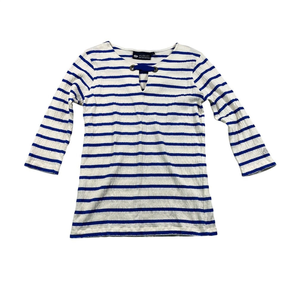 Hublot Blue White Striped Textured Knit Top Size Small Nautical Longโ Sleeve